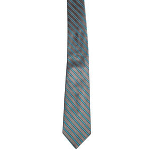 Express Design Studio Men's Tie Gray Aqua Striped Silk Blend Made in China NWT